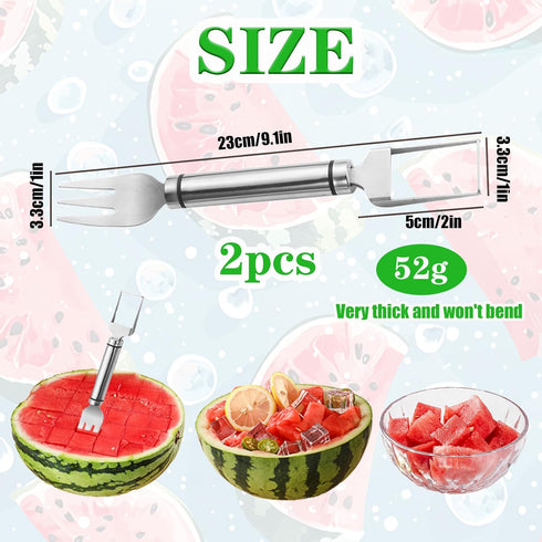 2024 New 2Pcs 2-in-1 Watermelon Fork Slicer Cutter Stainless Steel Summer Watermelon Cutter for Kitchen Gadget Camping Home Party...