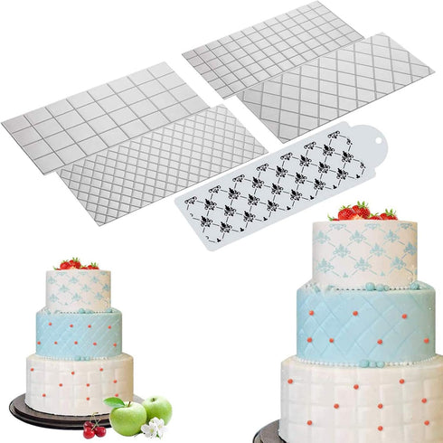 Wedding Cake Stencil Template, Kissbuty 5 Pcs Cake Decorating Embossing Plastic Spray Floral Cake Cookie Fondant Side Baking Mesh Stencil Mat Wedd...