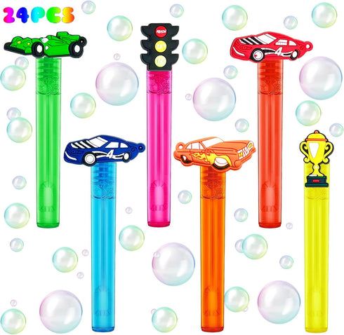 Race Car Party Favors,24Pcs Race Car Bubble Wands for Kids,Cool Bubble Wand for Race Car Birthday Party Supplies,Classroom Prizes Pinata Goodie Ba...