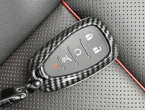 iJDMTOY Compatible with Chevy 2016-up Camaro Malibu Cruze Spark Volt, 2017-up Bolt Sonic Trax, Black Finish Carbon Fiber Pattern Hard Plastic Shel...