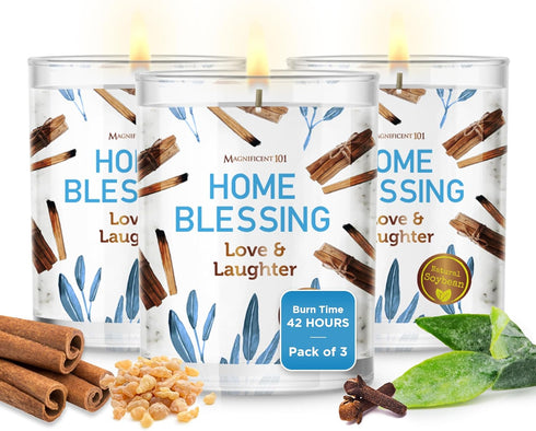Magnificent 101 Long Lasting Set of 3 Home Blessing Smudge Candle| 3.5 Oz Each - 42 Hour Burn | Soy Wax Candle for House Energy Cleansing & Manife...