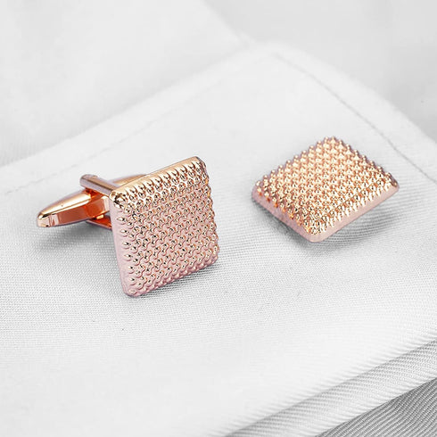PinkGold Metal Textured Cuff Links Luxury French Tuxedo Shirt Cufflinks...