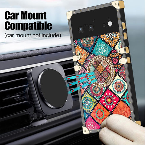 nancheng for Google Pixel 6 Case Kickstand Ring Holder Clip Exotic Colorful Square Diamond Rivet Crystal Anti-Shock Protective Soft Slim Shockproo...