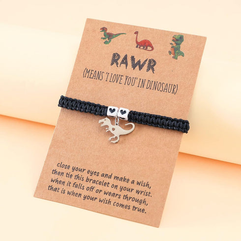 Handmade Braided Rope Tyrannosaurus Dinosaur Bracelet Adjustable Wax Thread Make A Wish Corded Couple Matching Animal Bracelet for Women Men Frien...