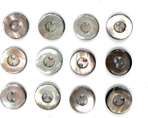 Vintage 12 Grey Pinkish Ocean Pearl -Mother of Pearl Buttons 1/2''- 10mm""- Gray Pinkish Irridescent Blouse Buttons,Shirt Buttons, 2 Holes...