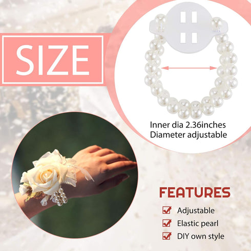 Hicarer 16 Pieces Corsage Wristlet Bracelet Wrist Corsage Prom Elastic Pearl Bands Wedding Corsages Pearl Bracelet Wedding Wristlets DIY Wrist Cor...