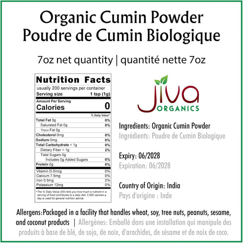 Jiva Organics Organic Ground Cumin Powder 7 ounce - 100% Pure & Non-GMO (Ground Cumin Seeds)...
