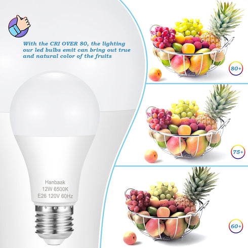 100W Equivalent Light Bulb, 12W E26 LED Bulbs, Non-Dimmable, Daylight White 6500K 4-Pack...