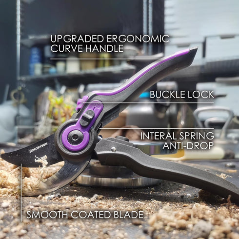 8.46" Bypass Pruning Shears Teflon Coating Blade Hand Size Adjustment Garden Hand Pruner Internal Spring Heavy Duty Anvil Effort-saving Ergonomica...