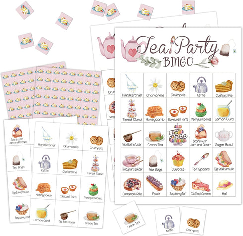Tea Party Bingo Game, 24 Players Bingo Game, for Teenager, School Party, Birthday Party Garden Tea Bridal Party, Reception Activity Supplies - 007...