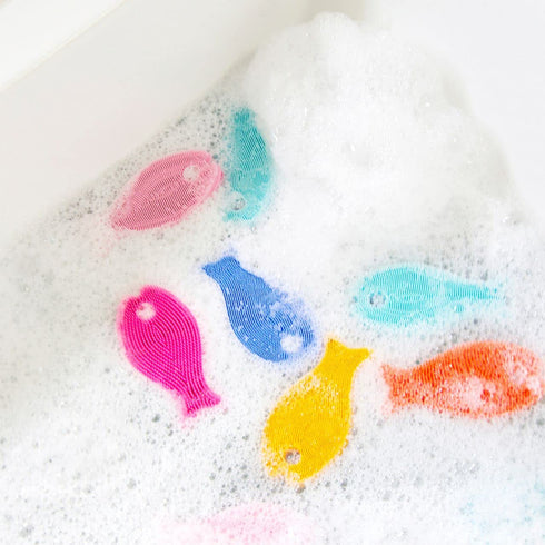 Innobaby Bathin' Smart Silicone Bath Scrub for Babies Toddlers and Adults in Double Sided Sensory Fish Shape, Gently Exfoliate Face and Body, Made...