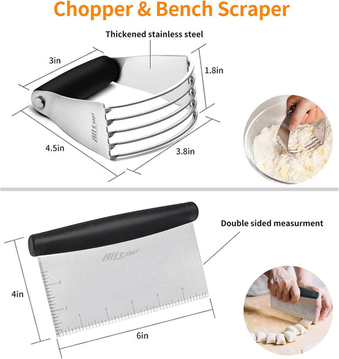 ALLTOP Stainless Steel Pastry Blender Cutter and Bench Scraper Set, Efficient Multipurpose Kitchen Baking Essential Tool with Comfortable Grip Han...