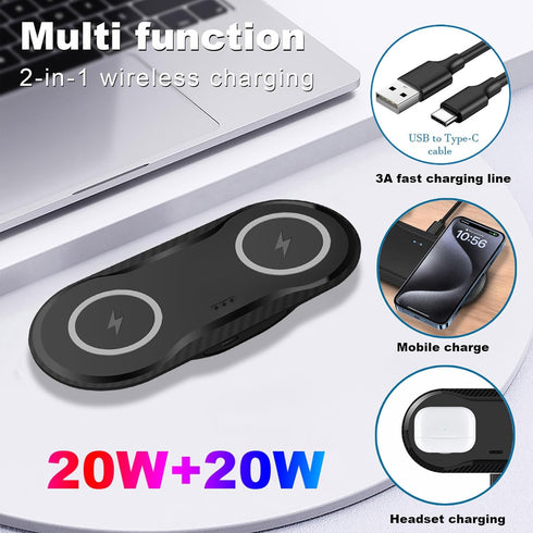 Wireless Charger, Dual 20W Wireless Charging Pad for Samsung Galaxy S24/S23/S22/S21/S20/S10/Note, Fast Charging Pad for Apple iPhone 15/14/13/12/1...