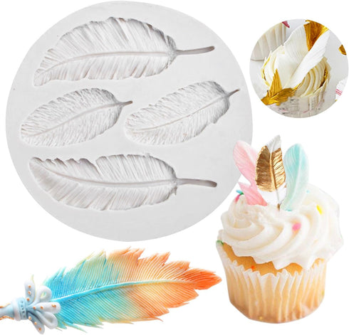 3D Feather Shape Silicone Cake Mold Chocolate Soap DIY Mold Baking-Small 3.4"...