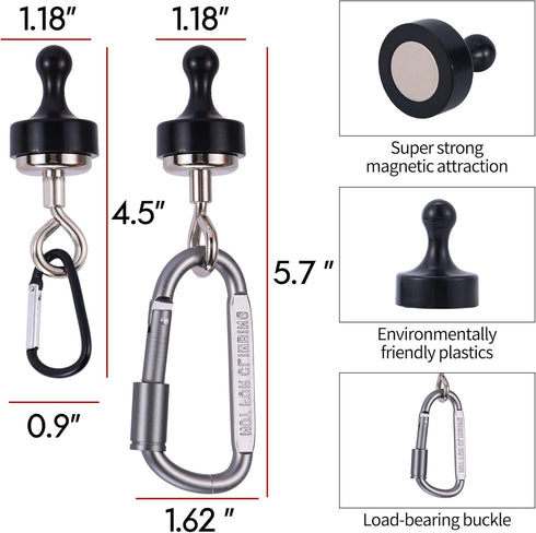 Magnetic Hooks for Canopy, Magnet Clip Hanger with Carabiner for Camping, Heavy Duty Earth Magnets, Cruise Hanging, Multifunctional Tent Canopy, S...