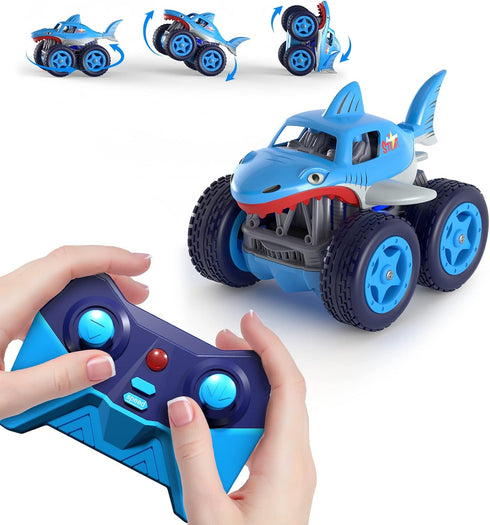 MaxTronic Mini Remote Control Car, 4WD 2.4Ghz Remote Control 360° Rotating Built-in Rechargable Battery Fast Mini Stunt RC Car, Shark Car Truck To...