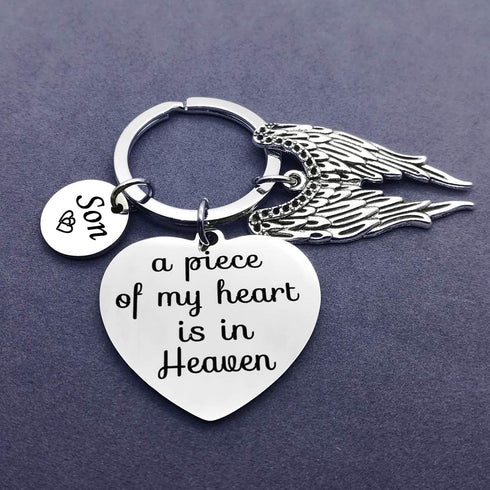 Vadaka Memorial Keychain A Piece of My Heart Is in Heaven Son Memorial Jewelry Gifts Miscarriage Remembrance Gift Loss of Son Keychain Sympathy Gi...