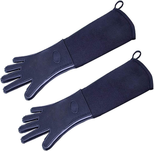 Extra Long Professional Oven Mitts, Non-Slip Silicone Grip Heat Resistant, 1 Pair,19.7" Length,Up to 572? for BBQ Cooking Baking Grilling, Black...
