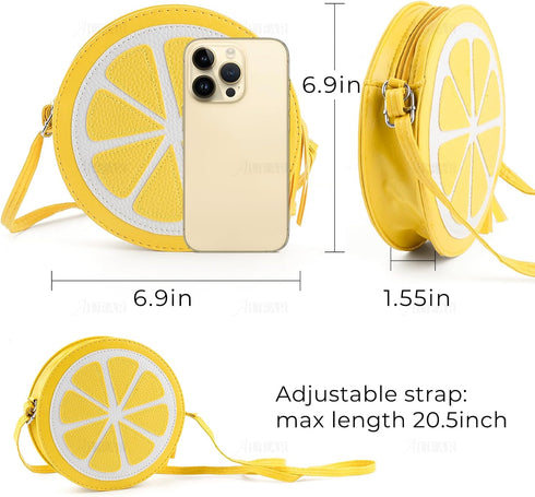 AUEAR, Lemon Lime Fruit Shaped Round Cute Fashion Personality Cross Body Bag Purse for Women Female, Yellow...