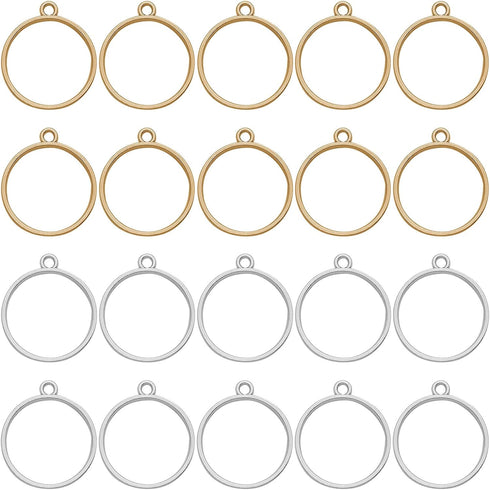 80pcs Open Bezels for Resin,Hollow Frame Pendants Open Back Frame Pendant Round Open Back Bezel Resin Casting Frame Pendant for Pressed Flower, Ea...
