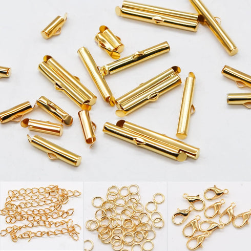 JOJOPLAY All Size Slider Clasp for Beading Slide Tube Cord Ends with Open Jump Rings Lobster Clasp Chain Extender Jewelry Finding Kit Bead Loom En...