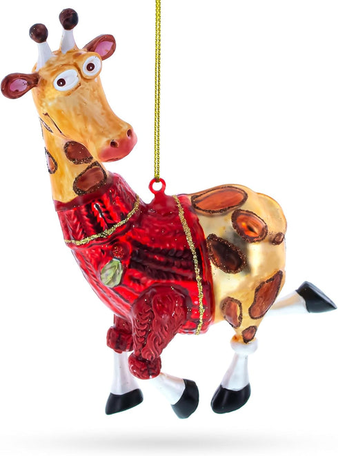 Statuesque Stylish Giraffe Blown Glass Christmas Ornament...