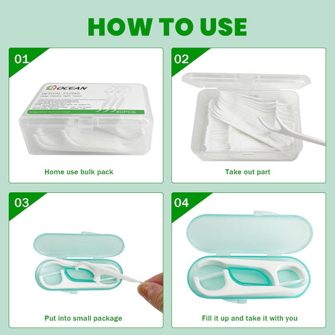 AOCEAN Dental Floss Picks - Travel Floss with Toothpicks - Professional Threader Flossers with 2 Boxes & 2 Cases - Ideal for Family Hotel and High...