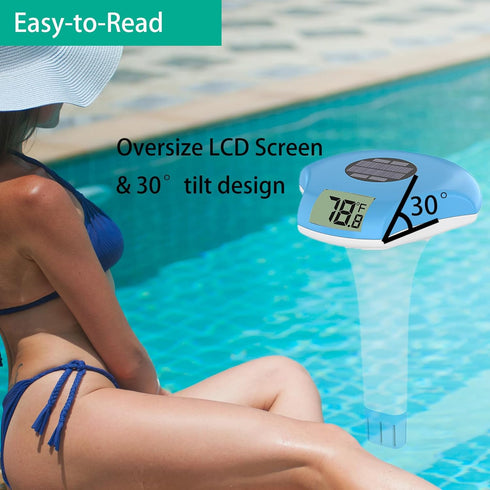 Pool Thermometer Floating Easy Read, Solar Powered Digital Pool Thermometer, IPX-8 Waterproof, Digital Temperature Gauge with Rope for Swimming Po...