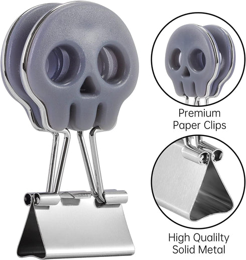 Skull Shape Medium Paper Clips, Binder Clips, Easy Grip, Assorted Color, School Office Supplies, 10 Pcs/Set...