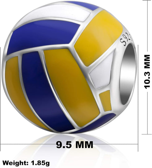 Love Ball Sports Charms 925 Sterling Silver Baseball Volleyball Beads Fits European Bracelet...