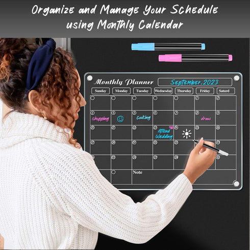 DIYMAG Acrylic Magnetic Dry Erase Calendar for Fridge, Clear Acrylic Calendar Planning Board Magnetic Monthly Planner Menu for Refrigerator with 3...