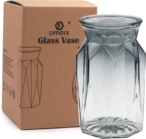 OFFIDIX Glass Vase, Geometric Faceted Design Flower Vase for Weddings, Events, Decorating, Arrangements, Office, or Home Decor...