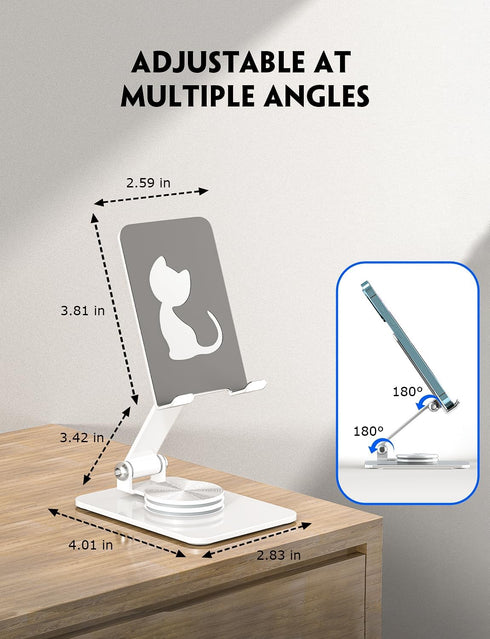 360° Rotating Cell Phone Stand, Multi-Angle Fully Adjustable Foldable Desktop Phone Holder Cradle Dock, Non-Slip Portable Foldable Desktop Phone S...