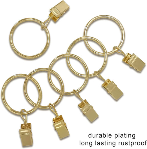 40 Pack Curtain Rings with Clips, Drapery Clips with Rings, Drapes Rings 1.26 in Interior Diameter, Fits up to 1 in Curtain Rod, Gold Color...