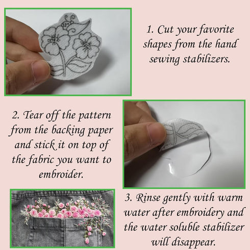 Osheng 108pcs Hand Sewing Stabilizers Water Soluble Stabilizer Self Adhesive Tear Away Embroidery Stabilizers Away Machine Embroidery Stabilizers ...