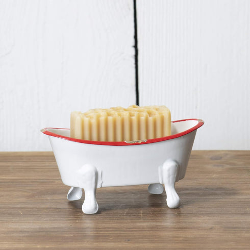 Foreside Home & Garden Red Rim White Enamel Bathtub Soap Dish...