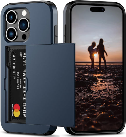 Nvollnoe Compatible with iPhone 15 Pro Case with Card Holder Heavy Duty Protective Dual Layer Shockproof Hidden Card Slot Slim Wallet Phone Cover ...