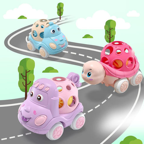 Baby Girl Toy Cars for Babies, Pink Car Toys for Baby Girls Gifts, Toy Car for Infant Toddler Girl, Push and Go Trucks Rattles Soft Rattle Car for...