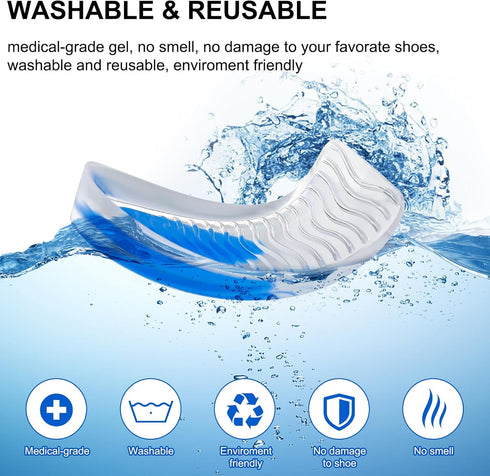 Gel Silicone Heel Pads/Cups,4 Pairs Heel Lifts for Achilles Tendonitis,Shoe Wedge Inserts for Plantar Fasciitis,Sore Heel, Heel Spur and Heel Pain...