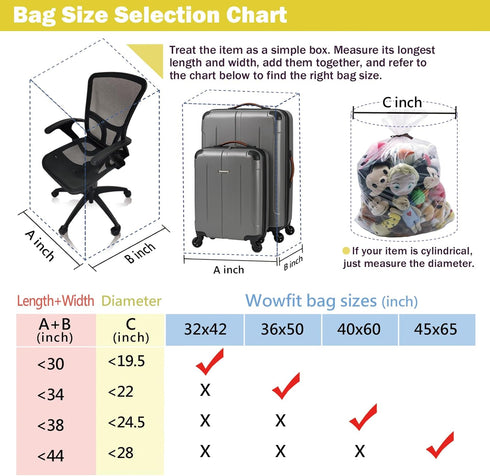 Wowfit 5 CT 40x60 inches Extra Large Clear Plastic Bags Perfect for Car Seat, Luggage, Suitcase, Stroller, Chair, Kids Bike and Attic Storage (2 M...