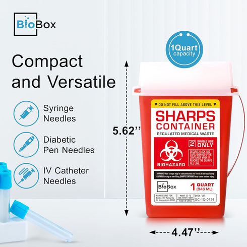 Sharps Container Small - Sharps Containers for Home Use and Labs - Portable Needle Disposal and Travel Size Biohazard Bin - 1 Quart (Pack of 1)...