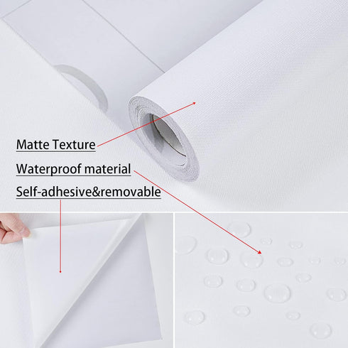 Mecpar White Contact Paper 15.7" x 197" Matte White Wallpaper White Peel and Stick Wallpaper Self Adhesive Removable Wallpaper Decorative Textured...