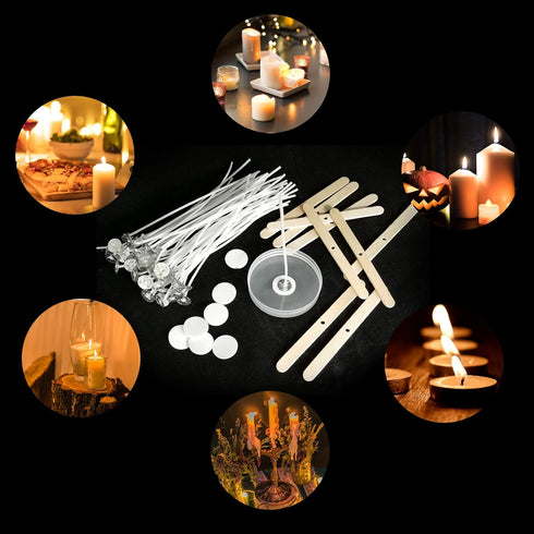 Candle Wicks 100 Pcs 6 inch with 30Pcs Candle Wick Stickers and 10 Pcs Wooden Candle Wick Centering Device for Soy Beeswax Candle Making and Candl...