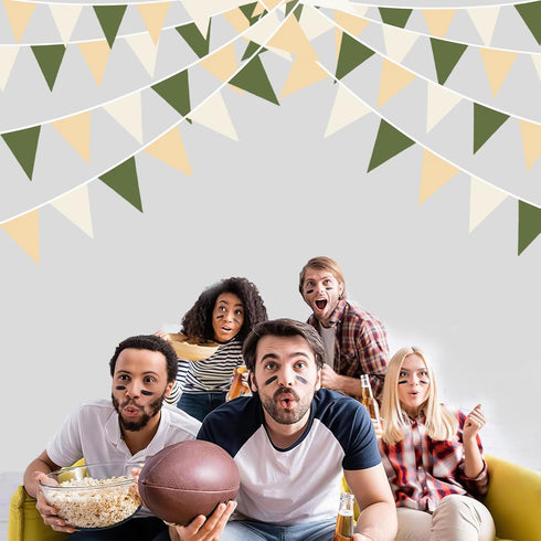 32Ft Sage Green Party Decorations Olive Green Tan Brown Cream Neutral Triangle Flag Fabric Banner Pennant Bunting Garland Streamers for Birthday W...