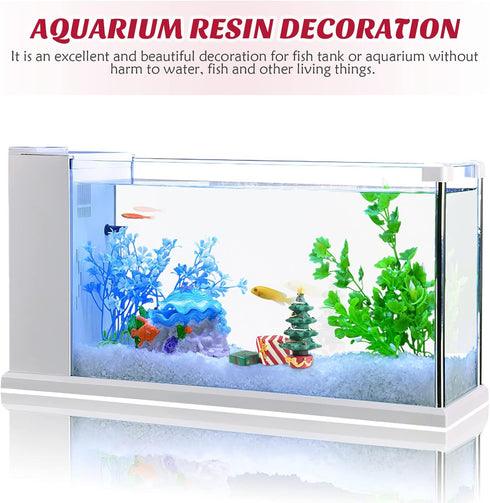Christmas Aquarium Decoration Set: Christmas Fish Tank Decorations Xmas Tree Figure Present Box Miniature Resin Micro Landscape Ornaments for Fish...