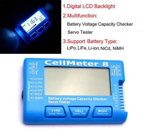 SoloGood RC CellMeter 8 Digital Battery Capacity Checker Battery Voltage Tester LCD Backlight for LiPo Life Li-ion NiMH Nicd Cell Meter Battery Ch...