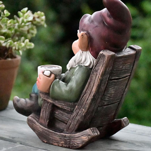 Drinking Coffee Garden Gnome Statue, Wizard Gnome 3D Dwarves, Polyresin Outdoor Sculpture Gnome Statue Garden Figurine Art Garden Decoration for L...