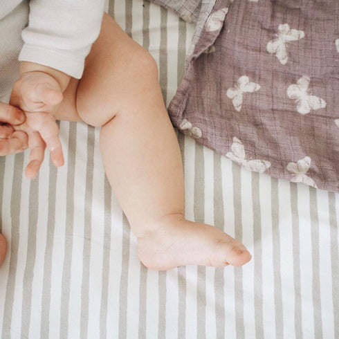 Ely's & Co. Patent Pending Waterproof Bassinet Sheet, No Need for Bassinet Mattress Pad Cover, 2 Pack Neutral Taupe Grey Splash & Stripes,for Baby...