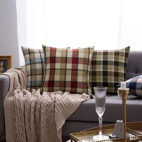MIULEE Pack of 2 Decorative Pillow Covers Check Buffalo Plaids Pillowcase Tartan Linen Rustic Farmhouse Square for Bench Sofa Couch Car Bedroom Re...