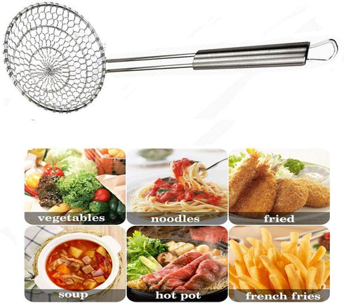 Kaixin Skimmer Spoon Fry Oil Mesh Strainer Spider Stainless Steel Asian Metal Large Fat Fish French Round Slotted Ladle Deep Wire Basket Fine Grea...